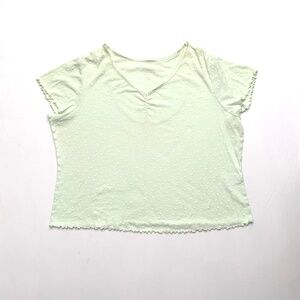 2000s Lime Green Butterfly Print Fairy Ditzy Lettuce Hem Plus Size Tee XXL 18/20